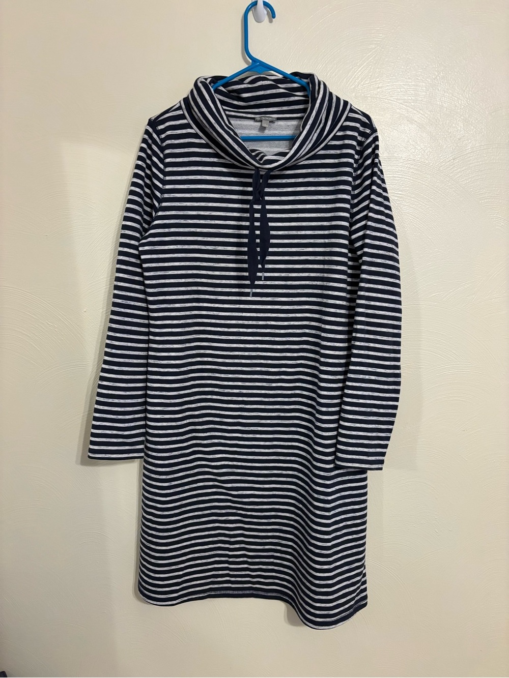 T by Talbots Large Navy White Stripe Cowl Neck Sweatshirt Dress